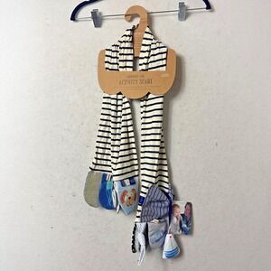Demdaco Mommy + Me Activity Scarf Blue White Stripe Sensory Baby Toy Teether NEW